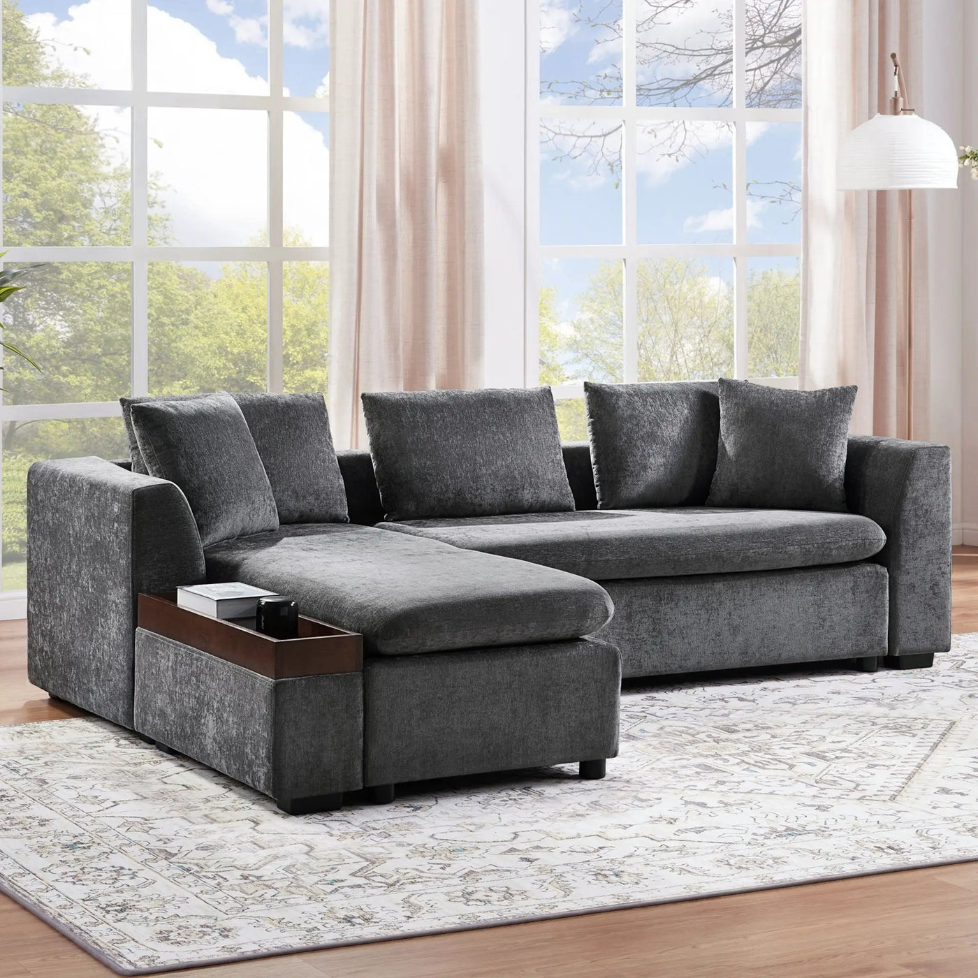 Modern L Shaped Sectional Sofa With Upholstery And Wooden Storage by Unique Piece Furniture