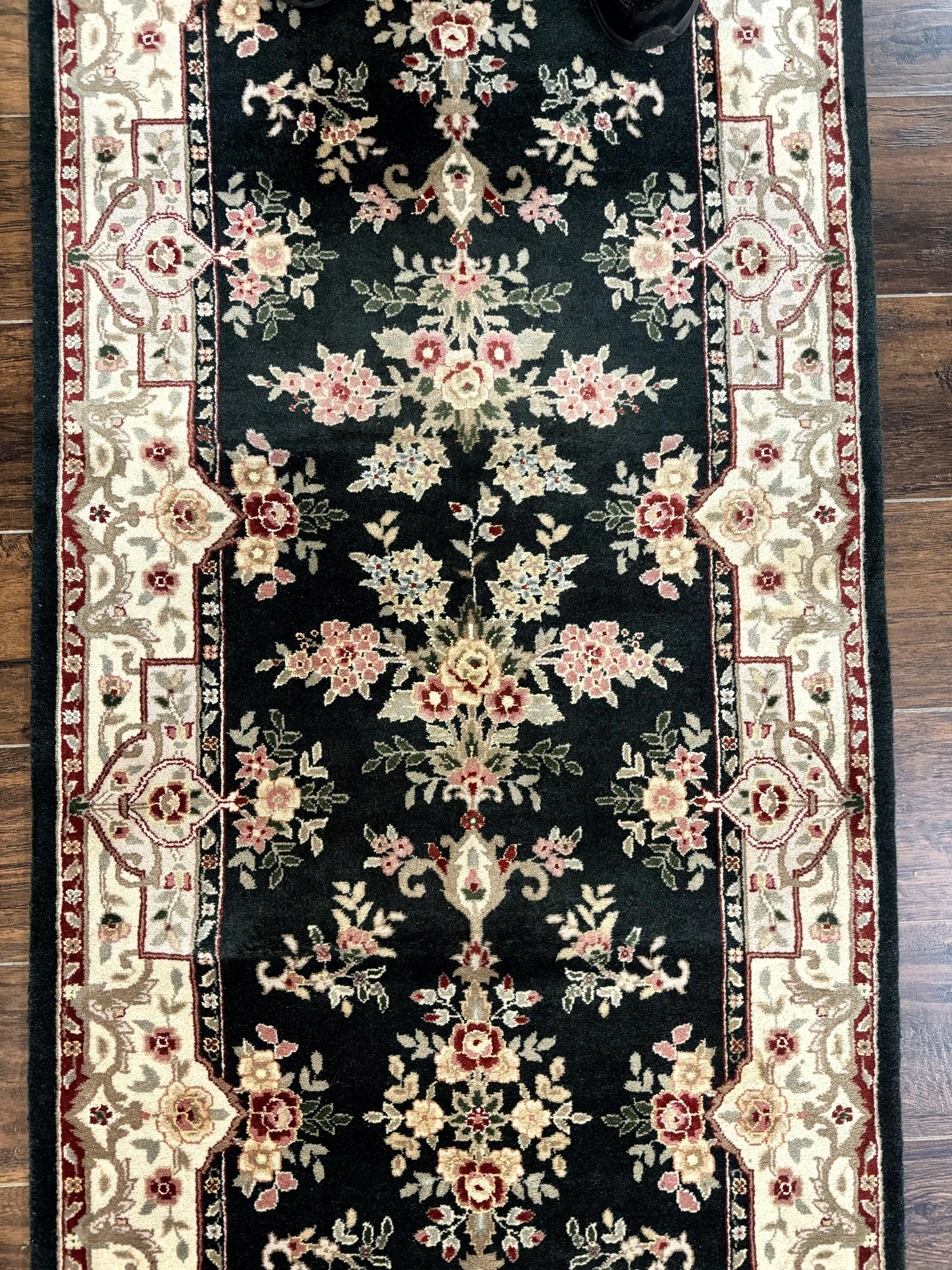 Long Pak Persian Runner Rug 2.7 x 21, Floral Allover, Dark Green and Beige, Handmade Wool Runner Rug, 21ft Runner for Hallway by Jewel Rugs
