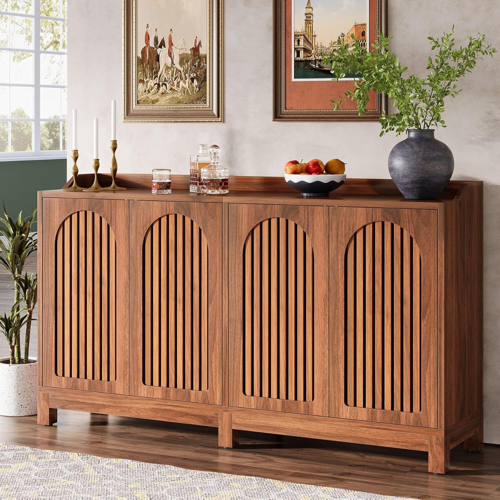 Sideboard Buffet Cabinet With 4 Doors & Shelves, Credenza Table For Dining Room - Brown by HouseOfZazla