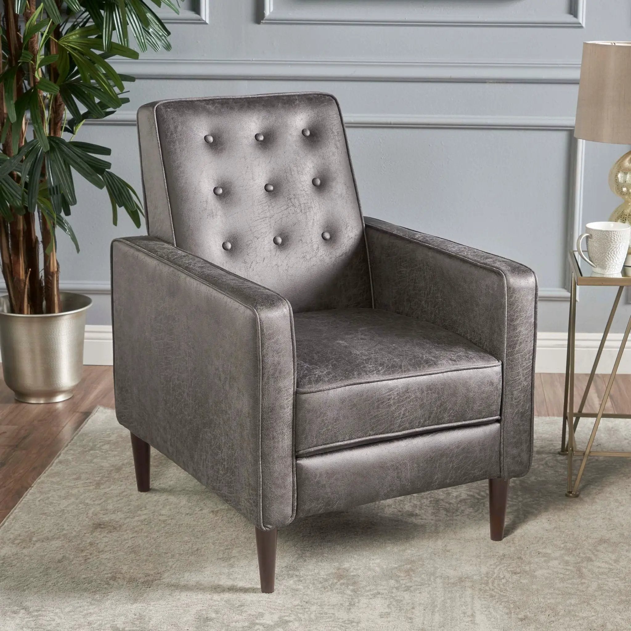 Macedonia - Button Tufted Fabric Recliner - Slate by Unique Piece Furniture