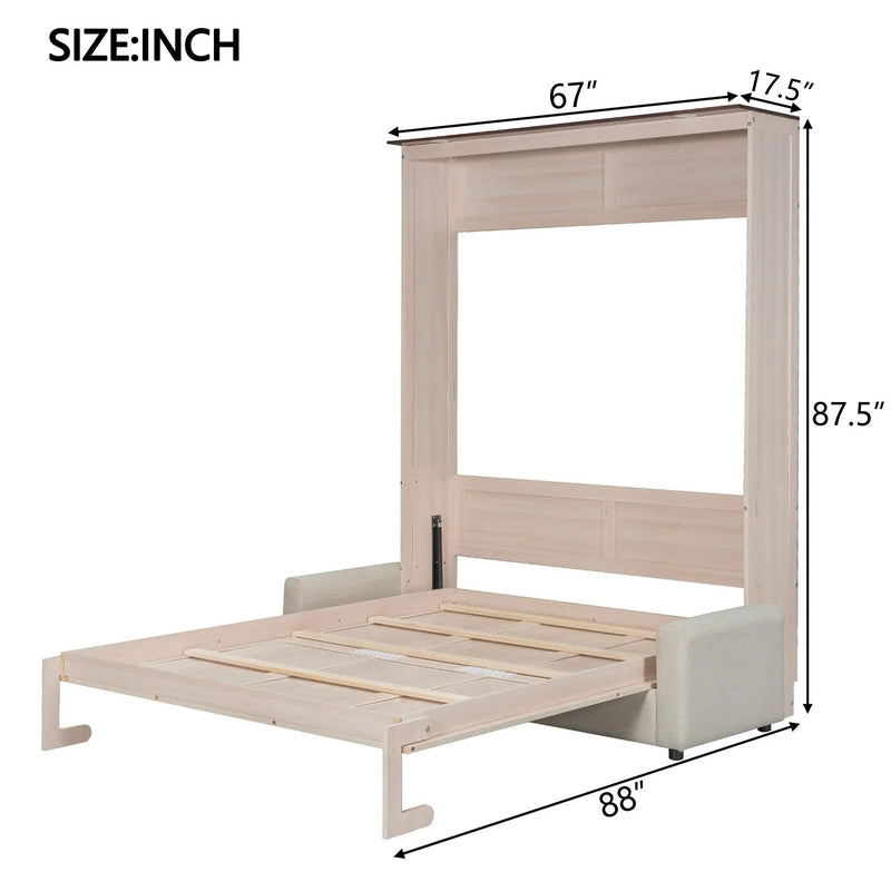 Queen Size Murphy Bed With Sofa And LED - Beige by Unique Piece Furniture