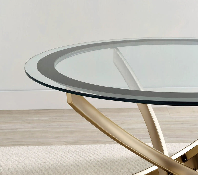Brooke Round Glass Top Side End Table Metal Base Brass by Unique Piece Furniture