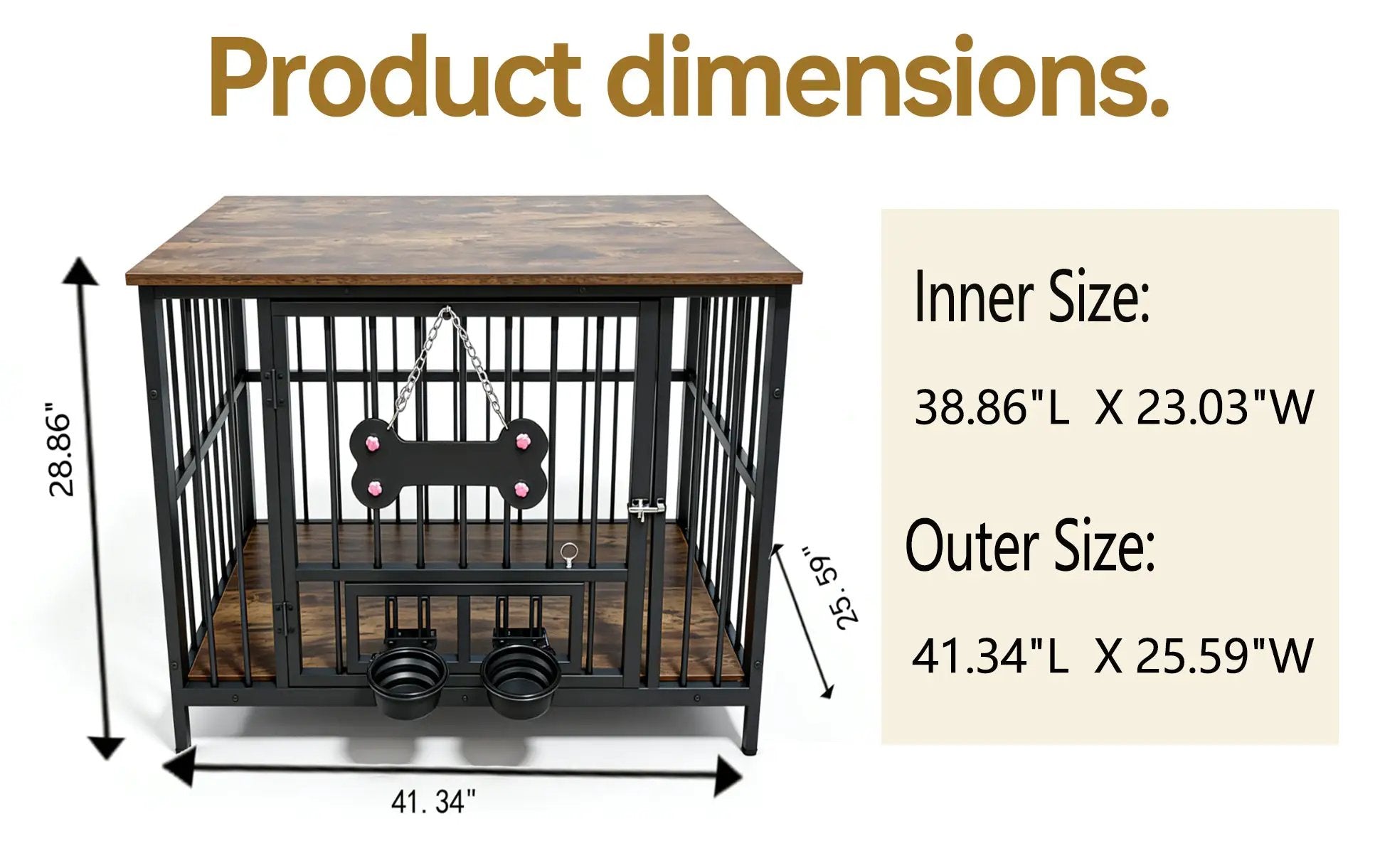 Vintage Wood Grain Dog Cage with Rotating Bowl by HouseOfZazla