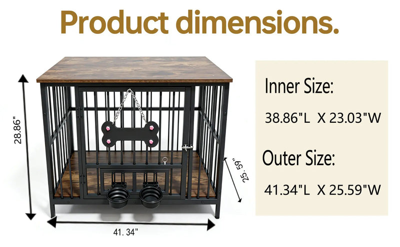 Vintage Wood Grain Dog Cage with Rotating Bowl by HouseOfZazla