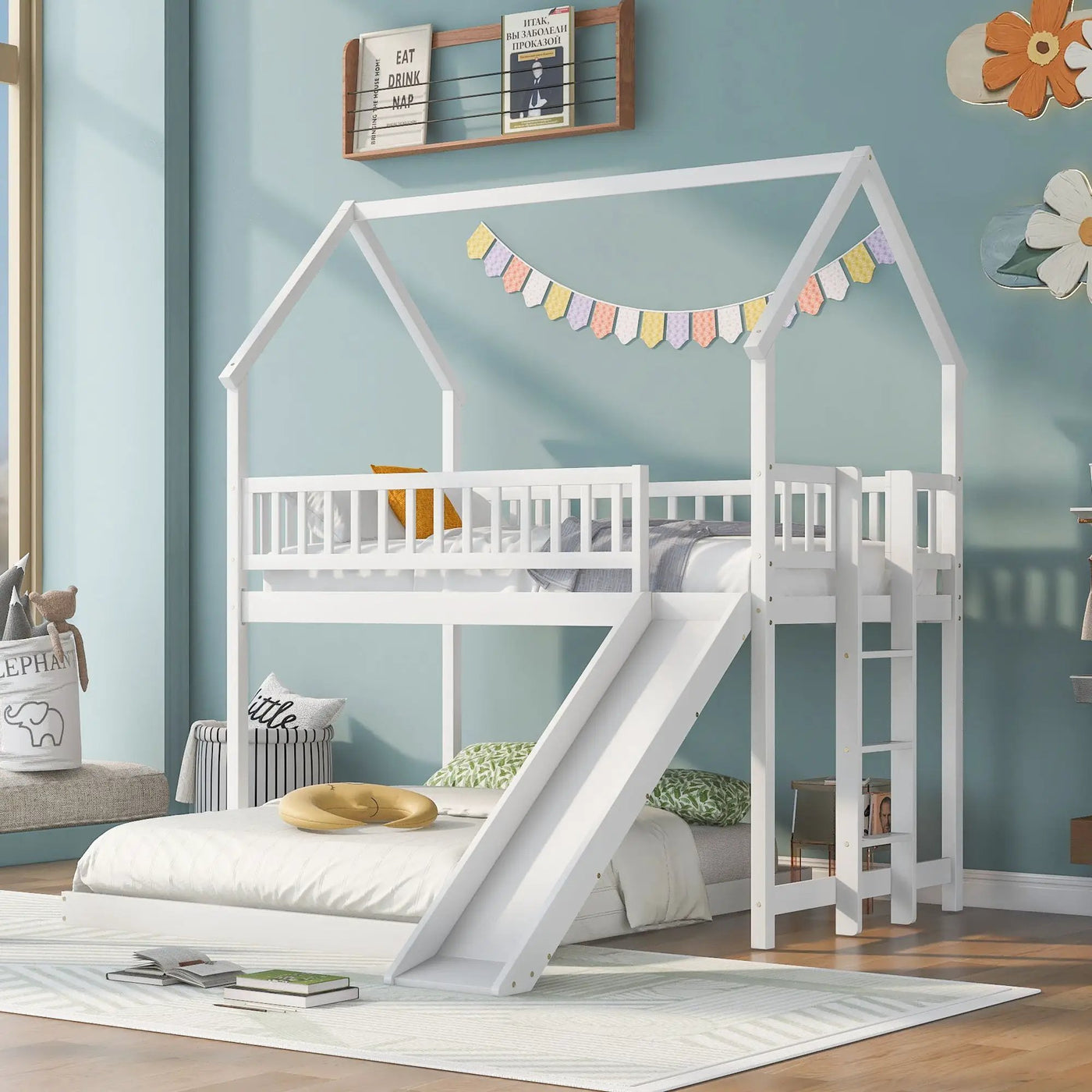 House Bunk Bed With Slide And Built In Ladder by HouseOfZazla