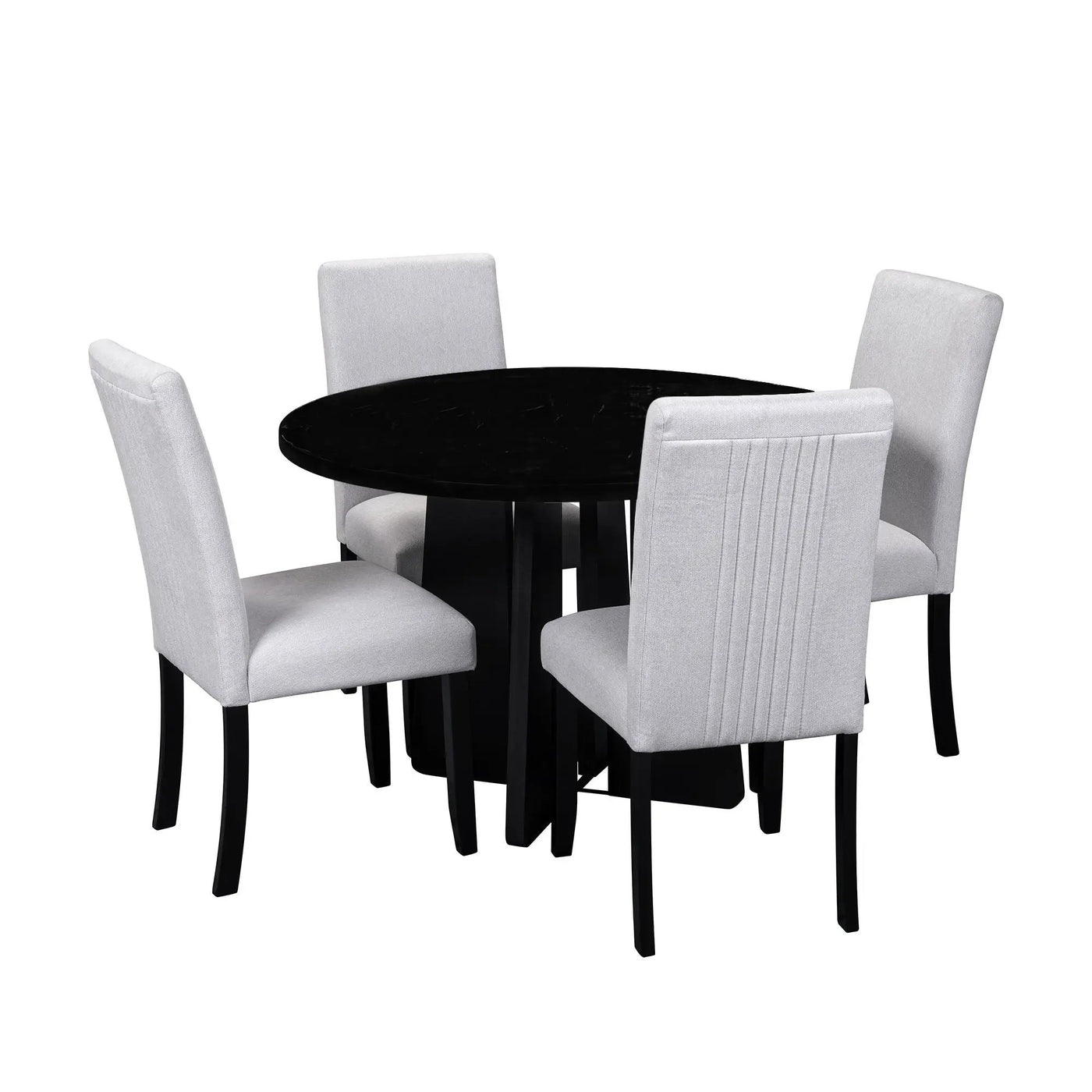 5 Piece Round Dining Table Set, Modern Dining Table And 4 Upholstered Chairs For Dining Room by HouseOfZazla