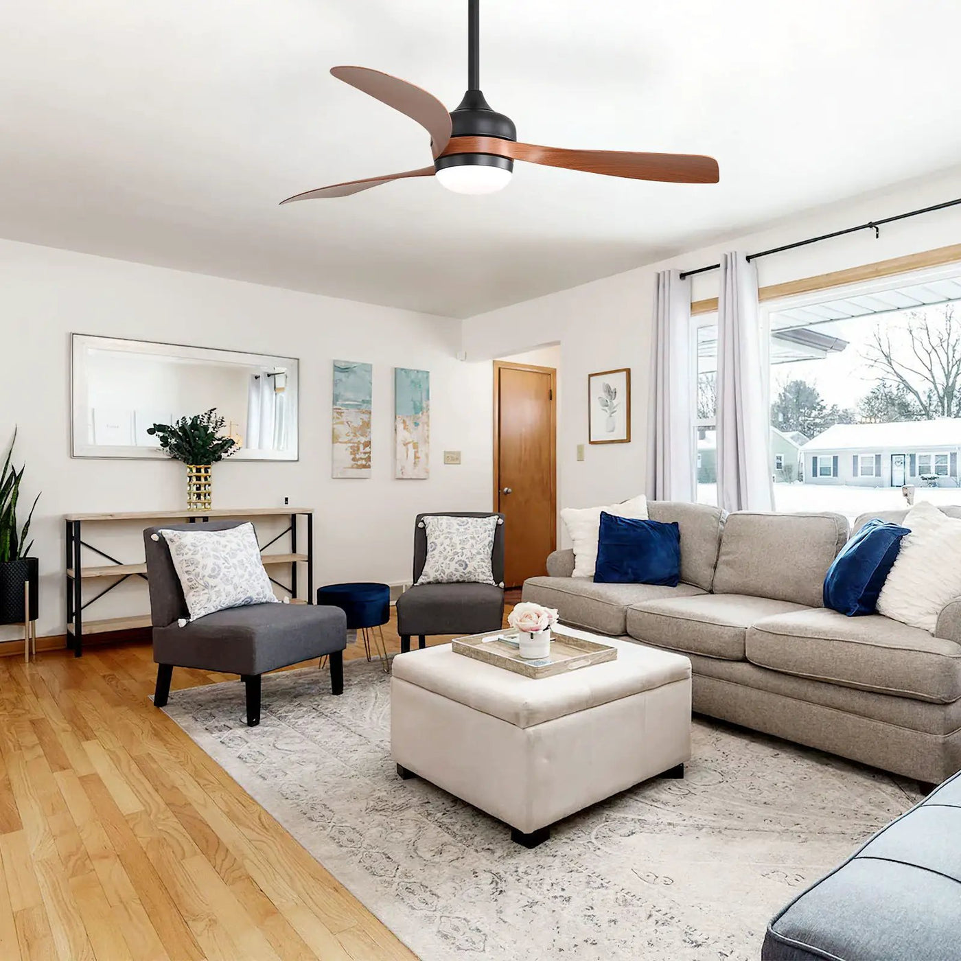 Ceiling Fan With 3 Blades, Remote Control, Reversible DC Motor, Noiseless Operation, 3 Downrods by HouseOfZazla
