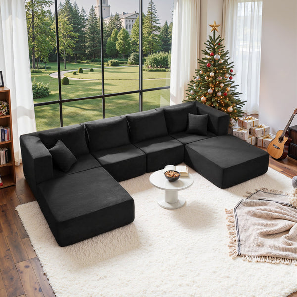140" Modular Sectional Sofa Bed with Convertible U-Shaped Design - Corduroy, photo 2 of 10