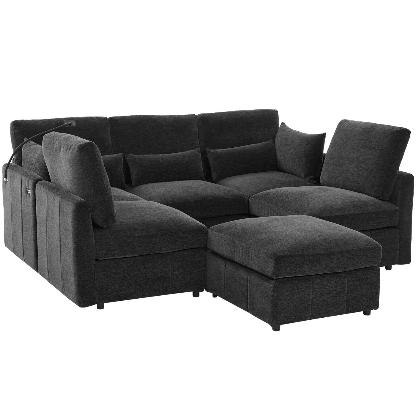 Modern Modular U-Shaped Sofa Bed With Movable Ottoman, USB Ports, Phone Holder by HouseOfZazla