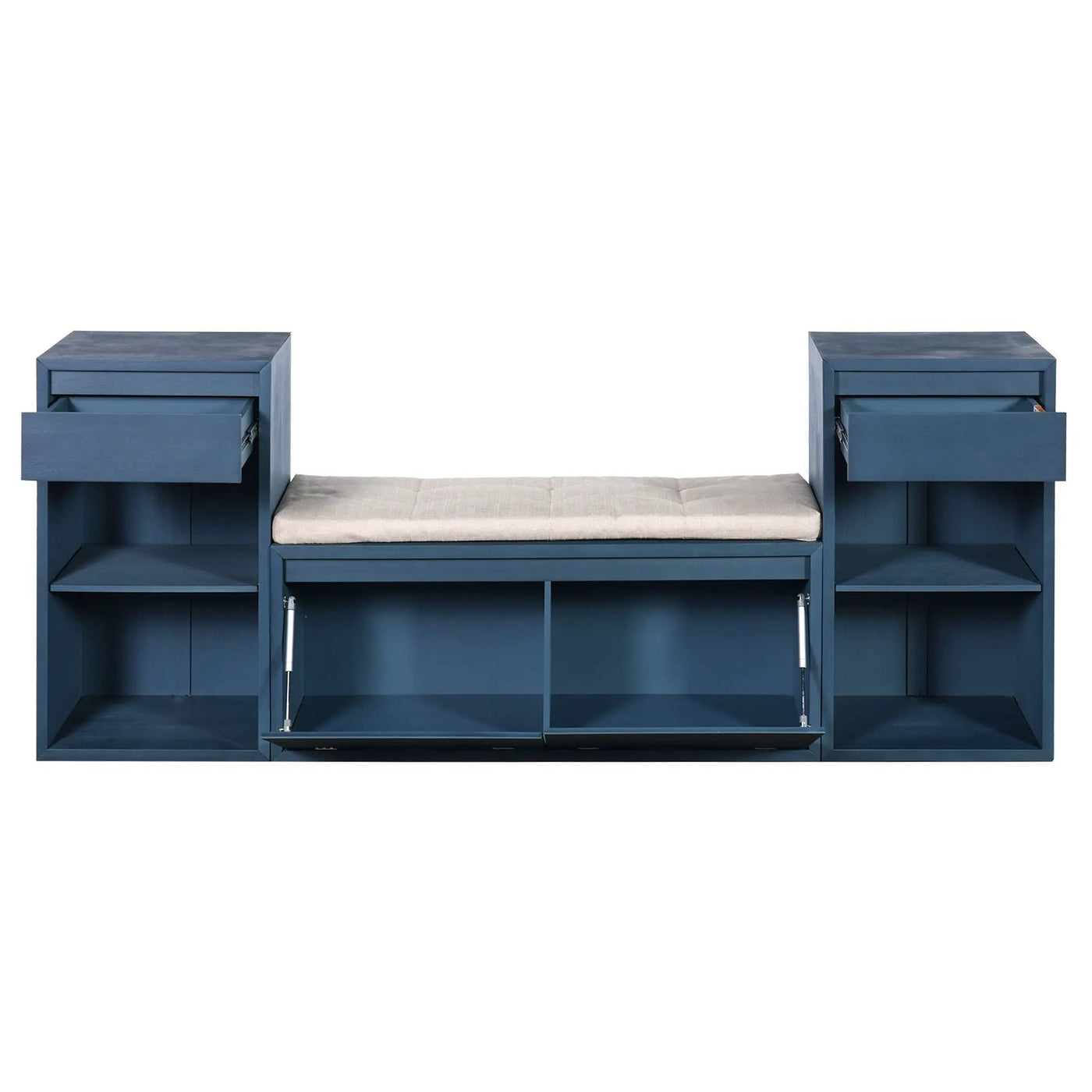 Entryway Storage Bench With Cushion, Drawers & Open Shelves by HouseOfZazla
