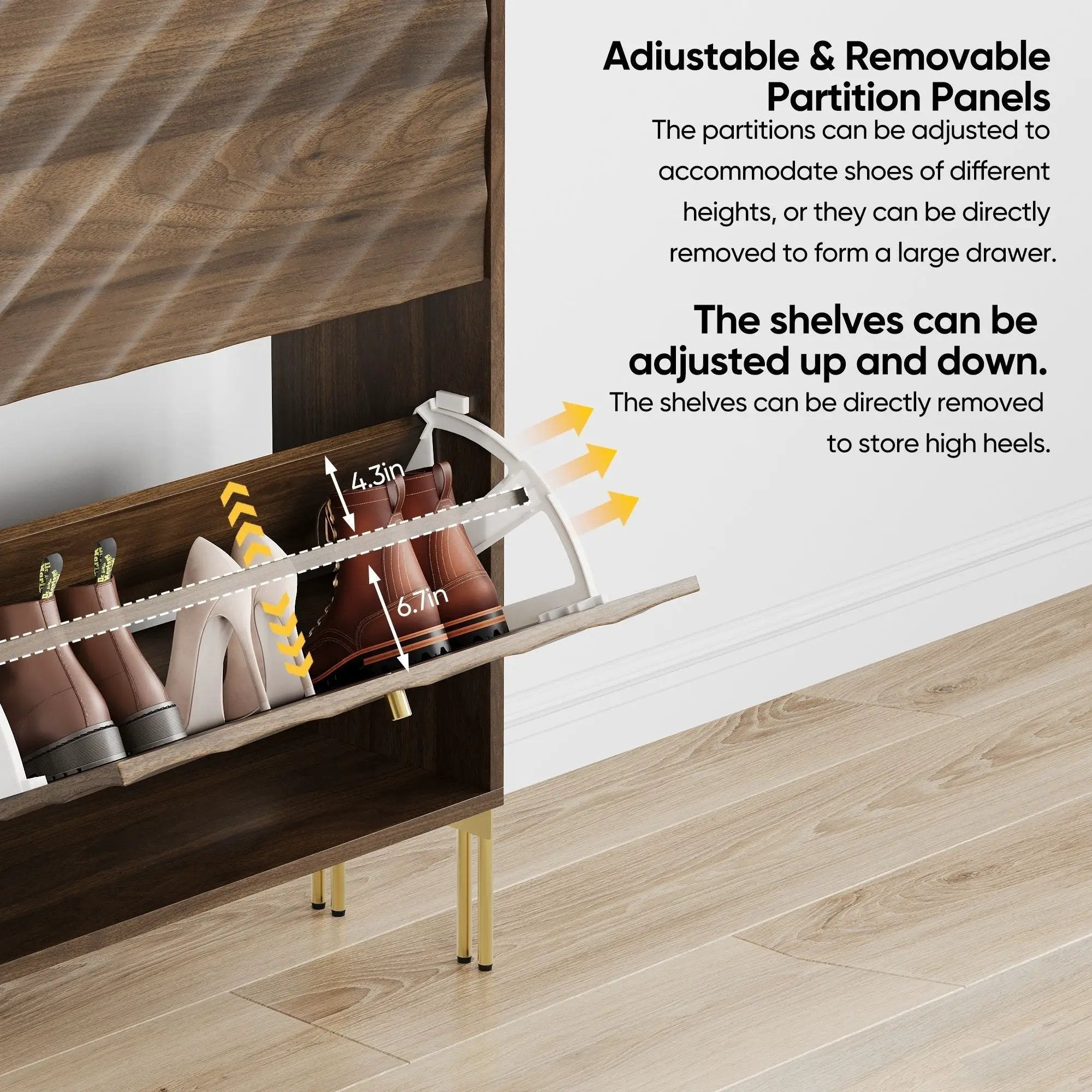 Shoe Cabinet, Freestanding Organizer For Entryway - Walnut by Unique Piece Furniture