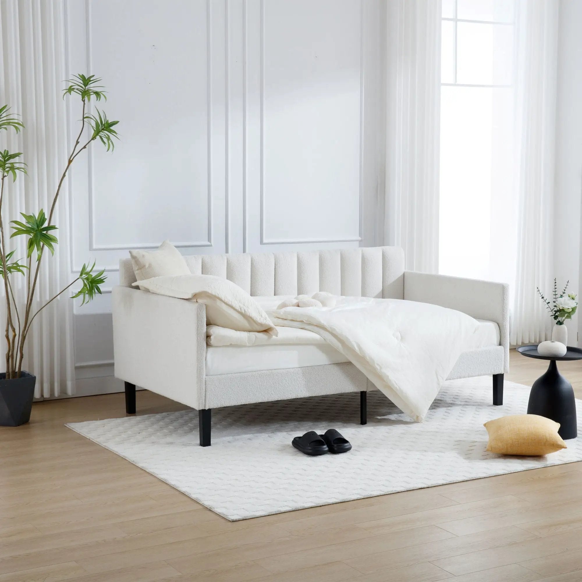 Elena - Boucle Upholstered Daybed, Ribbed Tufted Backrest by Unique Piece Furniture