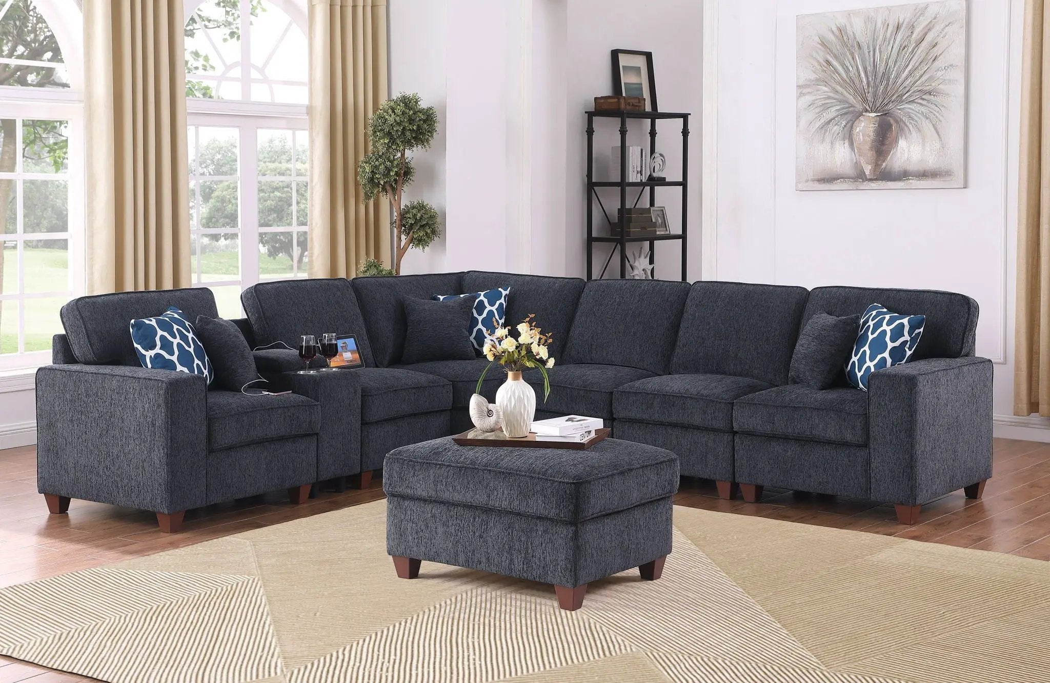 Gina - Sectional Sofa With Ottoman - Black by Unique Piece Furniture