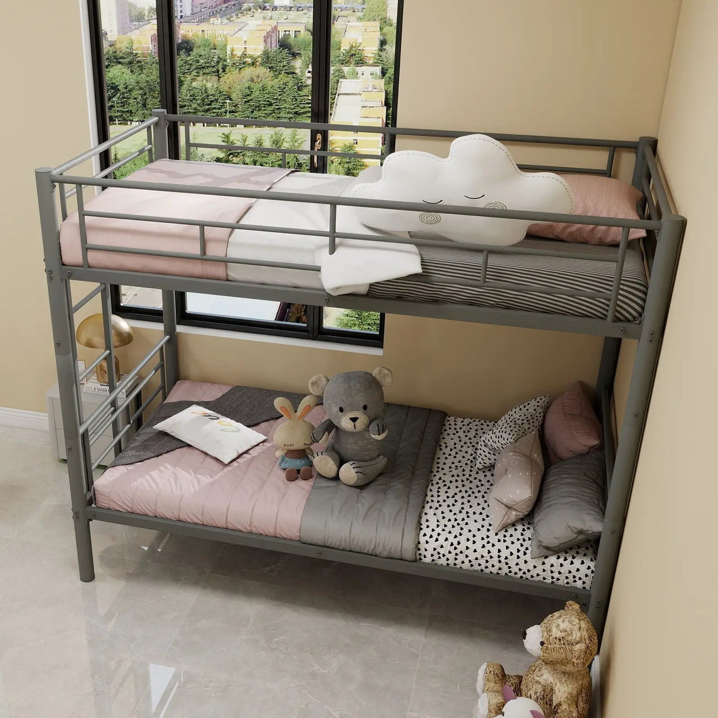 Metal Bunk Bed For Kids, Convertible Bedframe With Ladders & Guardrail by HouseOfZazla