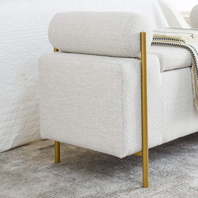 Elegant Upholstered Storage Bench With Cylindrical Arms And Iron Legs, by HouseOfZazla