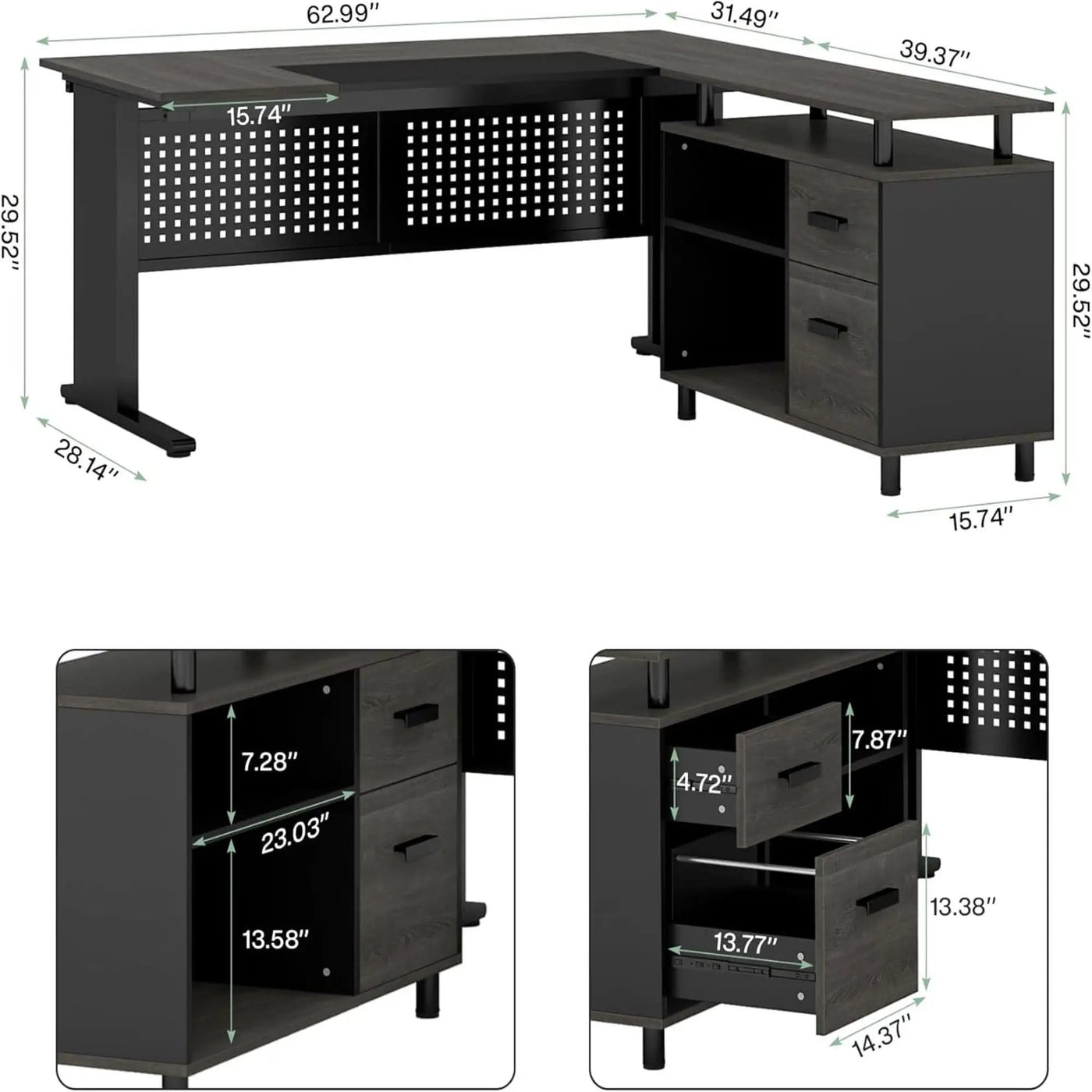 L-Shaped Executive Desk With File Cabinet, Office Workstation With Drawers, Shelves & Storage by HouseOfZazla