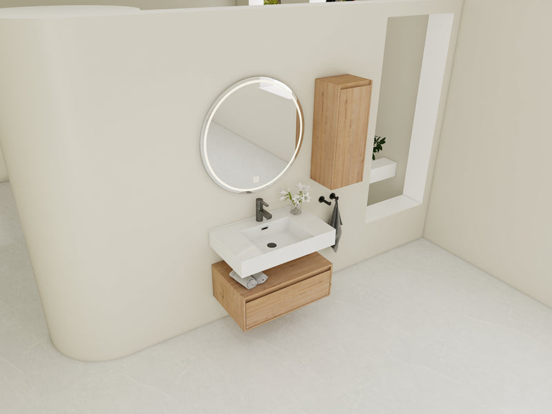 30-Inch Wall-Mounted Bathroom Vanity with Resin Sink and Side Cabinet by HouseOfZazla
