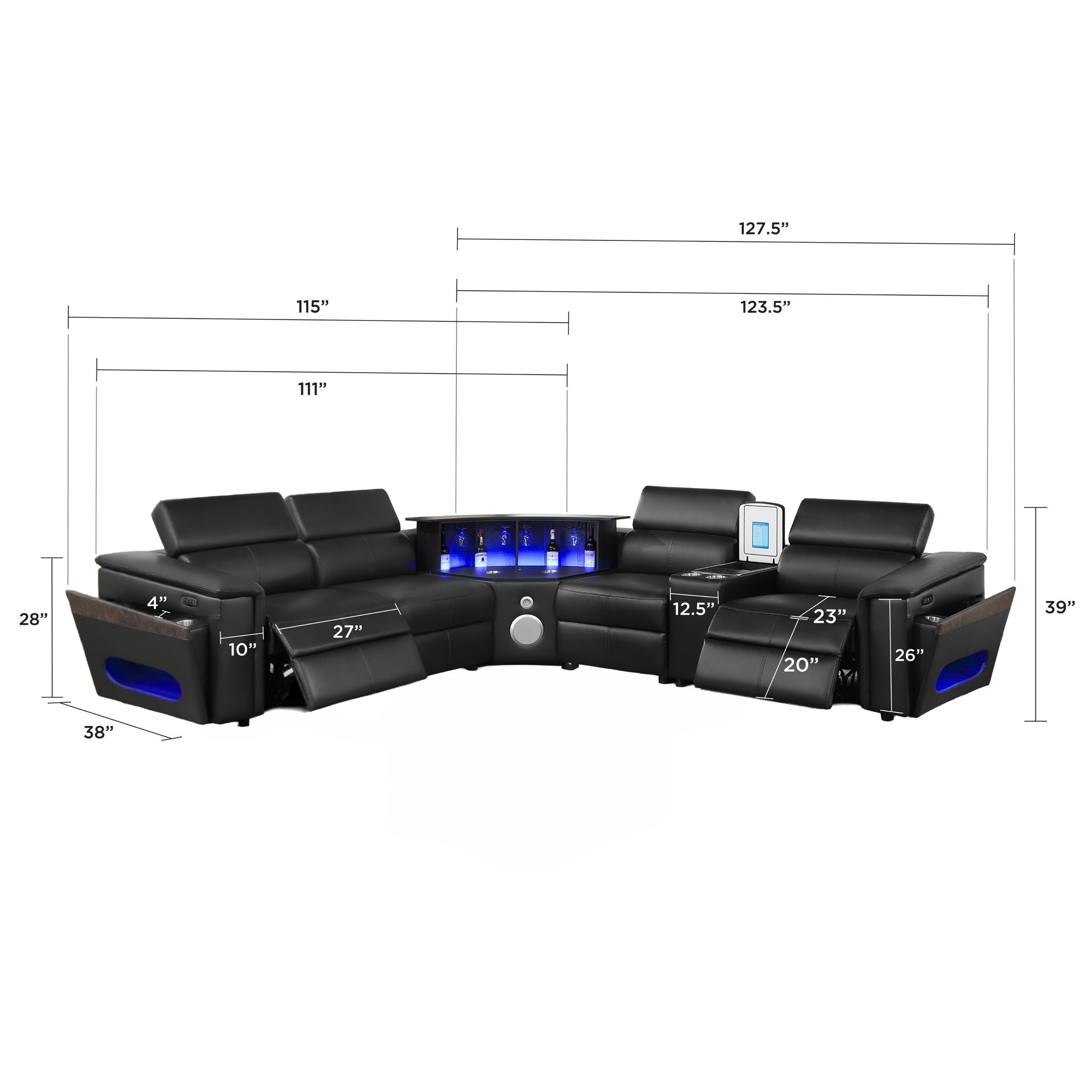 Nova - Sectional With Bluetooth Speaker, LED And Lifting Wine Cabinet by HouseOfZazla