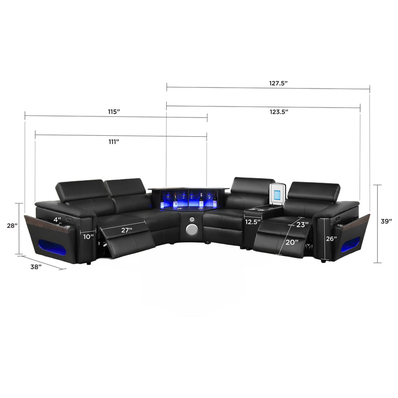 Nova - Sectional With Bluetooth Speaker, LED And Lifting Wine Cabinet by HouseOfZazla
