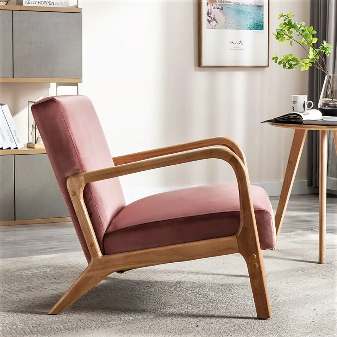 Classic Mid-Century Modern Accent Chairs, Open Framed Armchair With Cushioning by HouseOfZazla