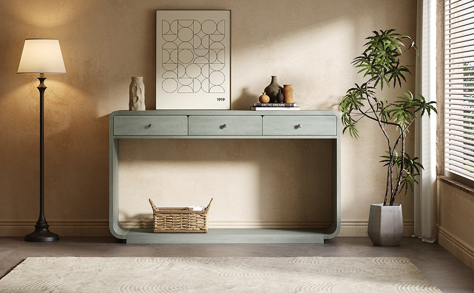 Antique-Style Console Table with 3 Storage Drawers - Blue, Natural, Beige, photo 9 of 10