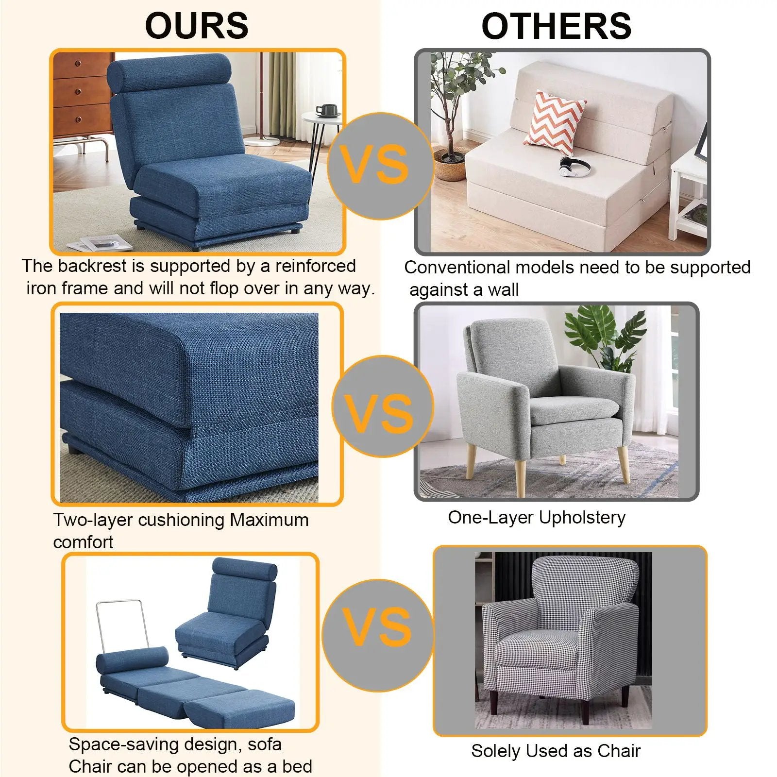 Foldable Single Chair Sofa Bed With Pillow, Easy To Store, Breathable And Wearable by HouseOfZazla