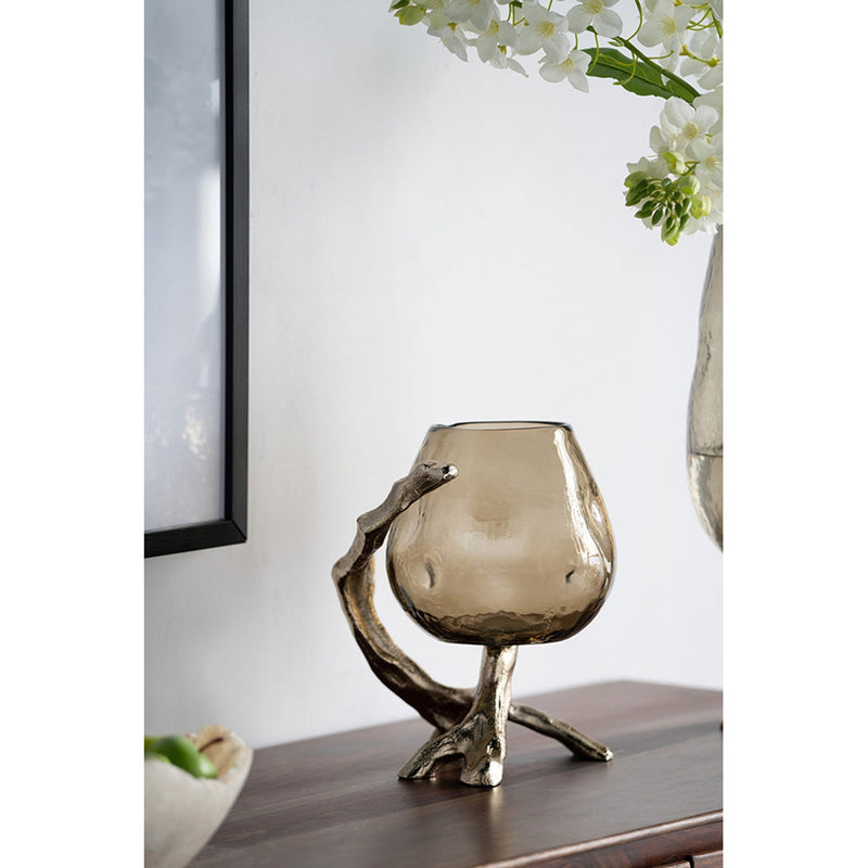 Olive Glass Candle Holder with Gold Metal Legs by HouseOfZazla