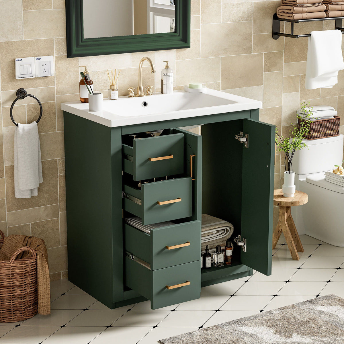 Ceramic Sink Combo, Freestanding Vanity Set With 3 Drawers & Soft Closing Doors, photo 24 of 35