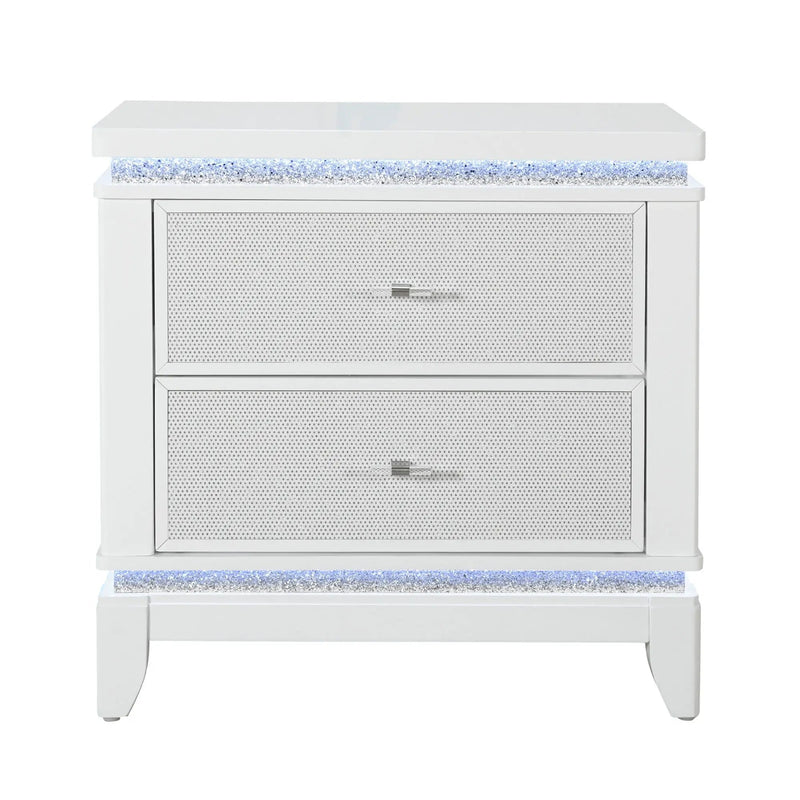 Adalid - Nightstand With Glittered Drawer Front And LED Lighting - White by Unique Piece Furniture
