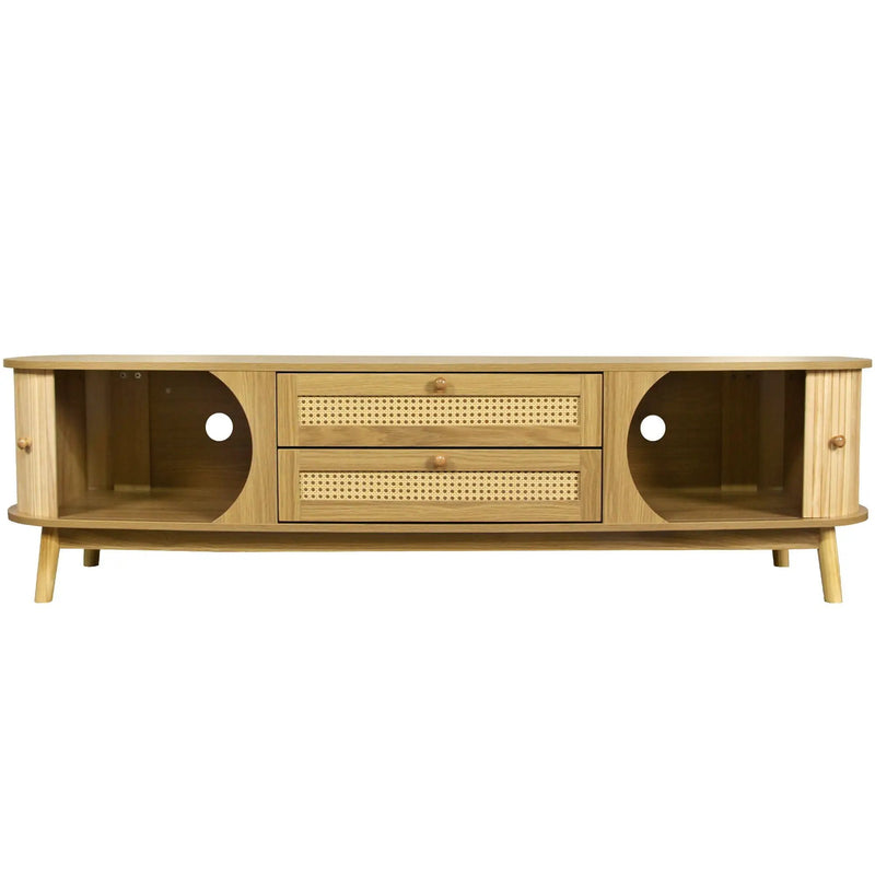 Rattan TV Stand For Tvs Up To 75'', Modern Farmhouse Media Console, Entertainment Center With Legs, TV Cabinet For Living Room, Home Theatre - Natural Wood by HouseOfZazla