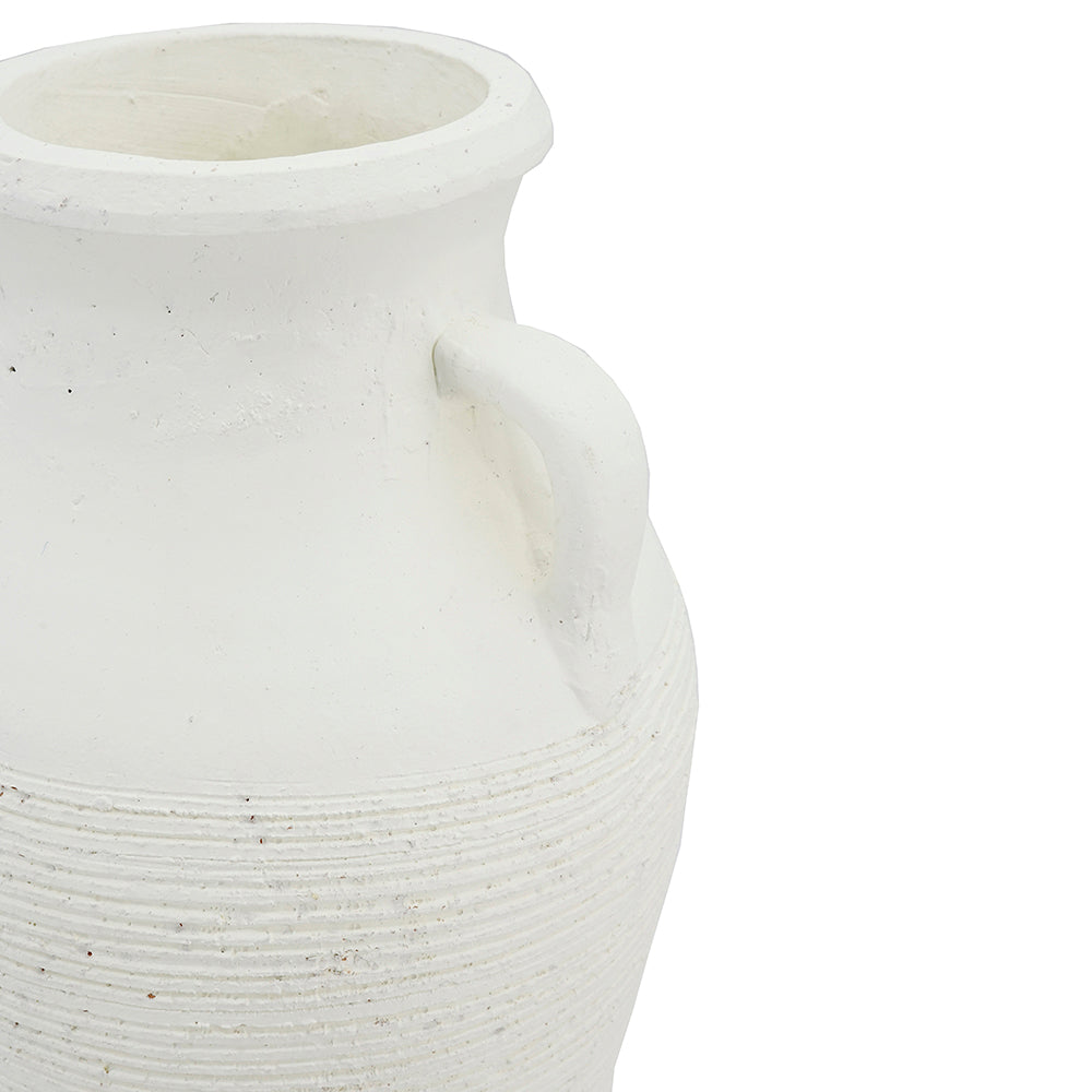 Rustic White Terracotta Tall Vase with Ribbed Texture - White, photo 8 of 10