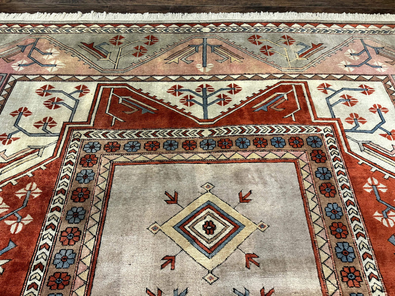 Large Turkish Milas Rug 10x13, Gray, Vintage, Wool on Wool by Jewel Rugs