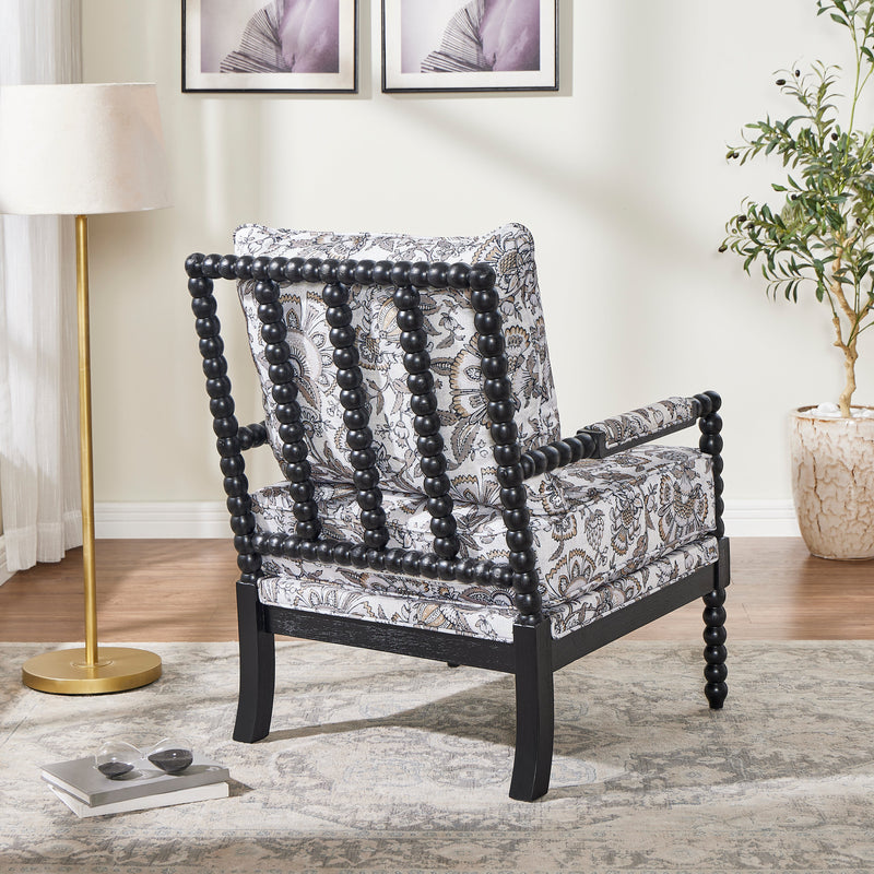 Belvoir Upholstered Spool Accent Chair with Turned Wood Frame - Floral, photo 3 of 8