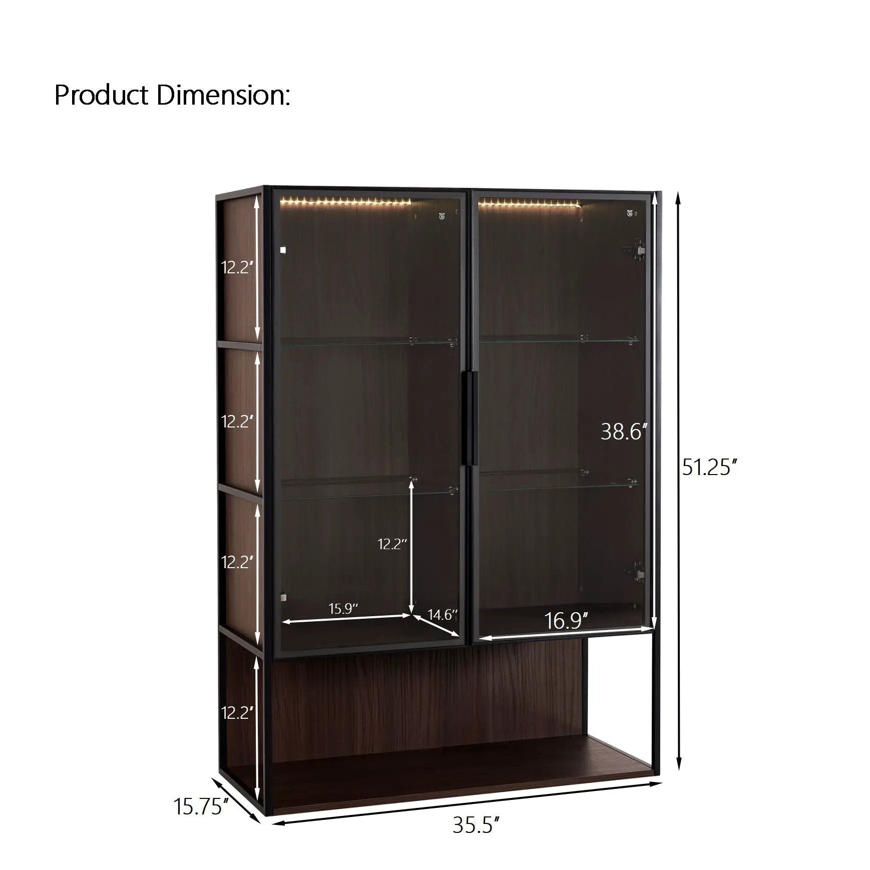 Modern Minimalist Tall Lighted Display Cabinet With Tempered Glass Door - Black / Dark Walnut by HouseOfZazla
