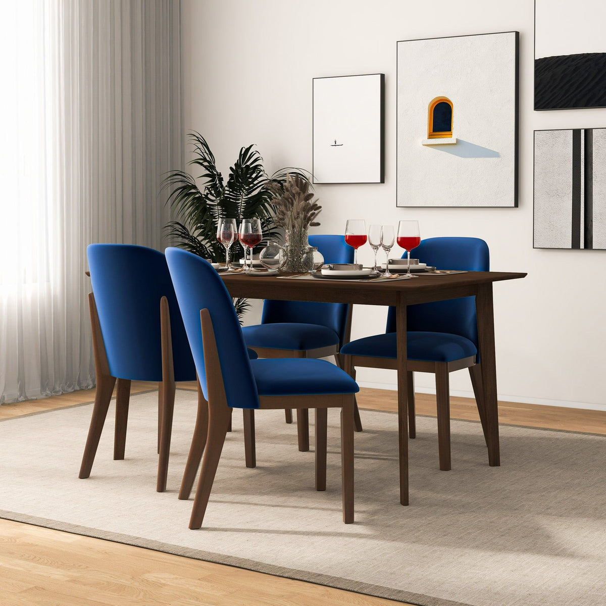 Comfort Dining Chair Set of 2 with Solid Wood Legs - Beige, Orange, Blue, Green, photo 31 of 40