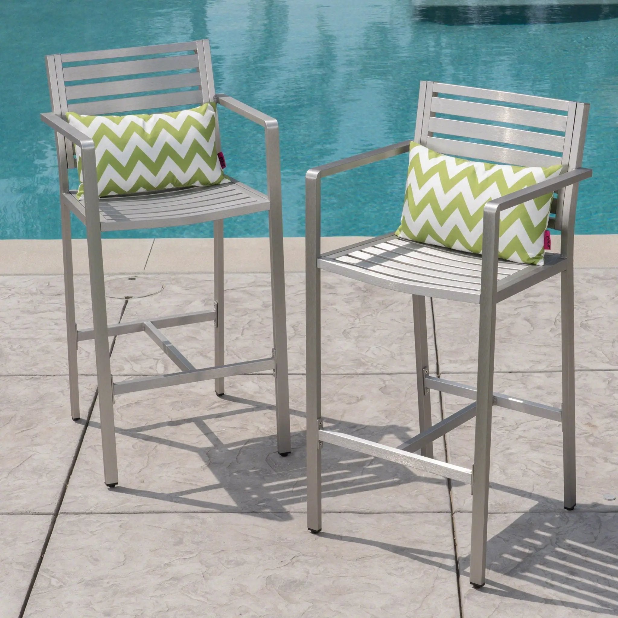 Outdoor Aluminum Rust Proof Barstools (Set of 2) - Silver by HouseOfZazla