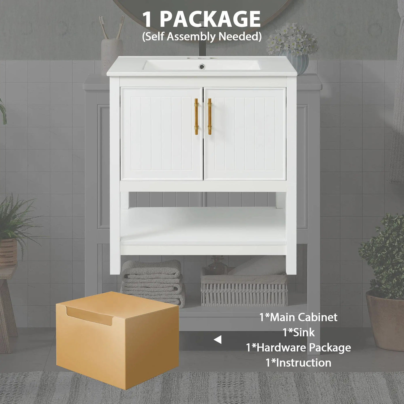 Elegant Bathroom Vanity With Ceramic Sink And Versatile Storage by HouseOfZazla