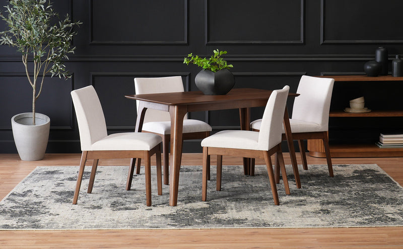 5-Piece Dining Table Set with Upholstered Chairs - Light Beige/Walnut, photo 3 of 10