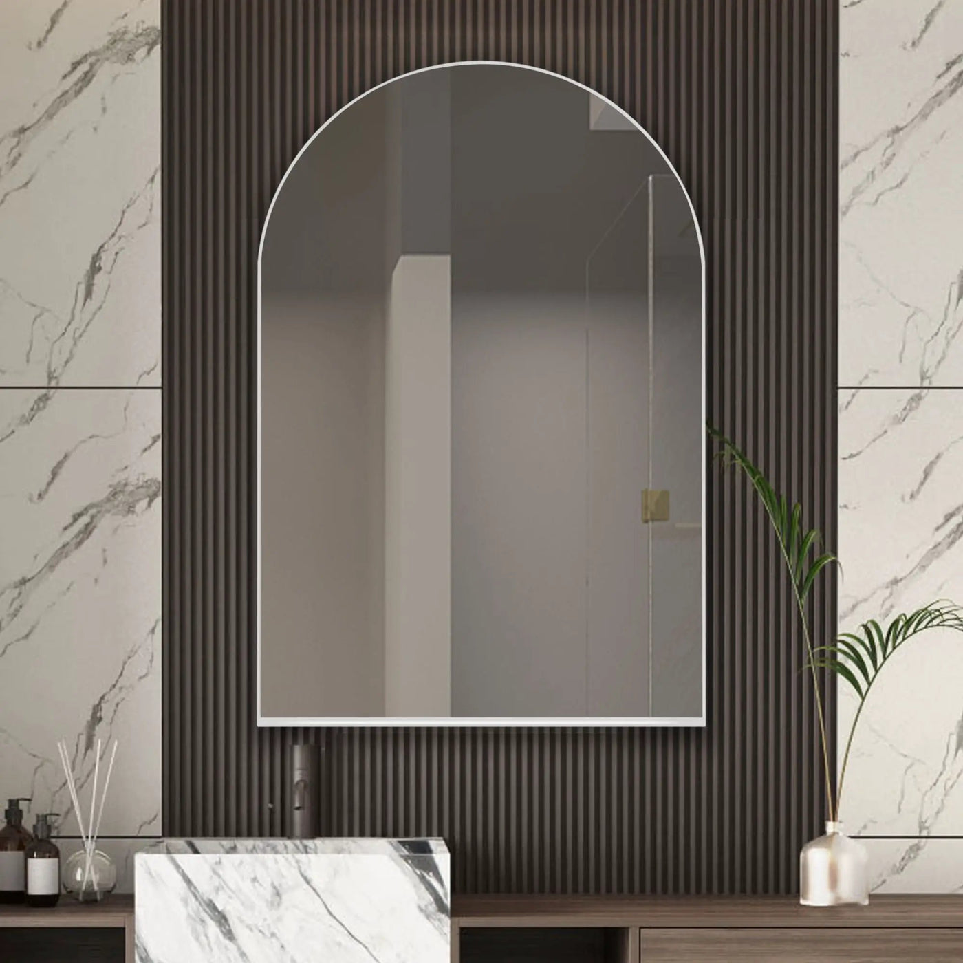 Arched Recessed Medicine Cabinet, Metal Framed Bathroom Wall Cabinet With Mirror And Adjustable Shelves, Wall Mirror With Storage For Bathroom by HouseOfZazla