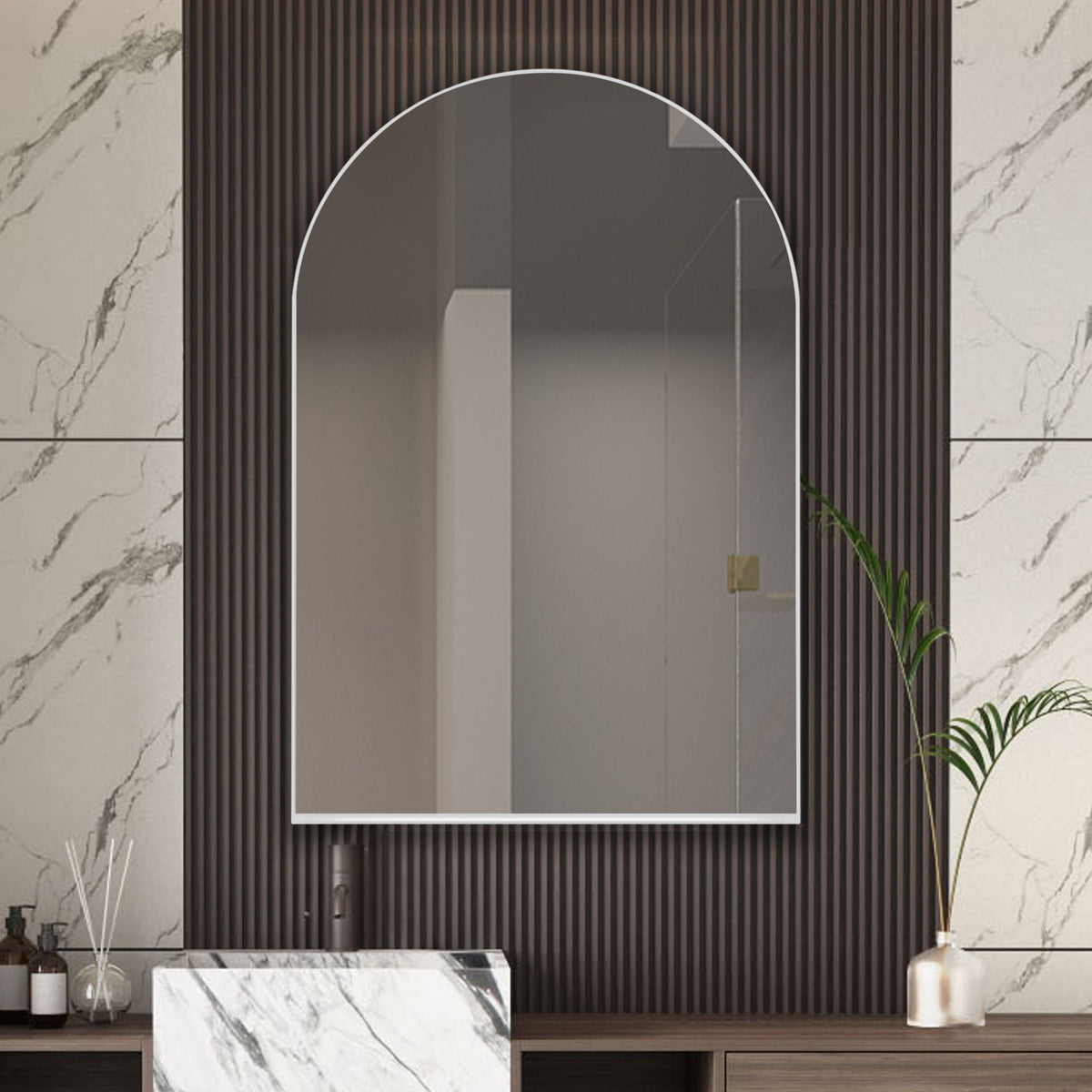 Arched Recessed Medicine Cabinet with Adjustable Shelves - Black, Gold, or White, photo 8 of 12