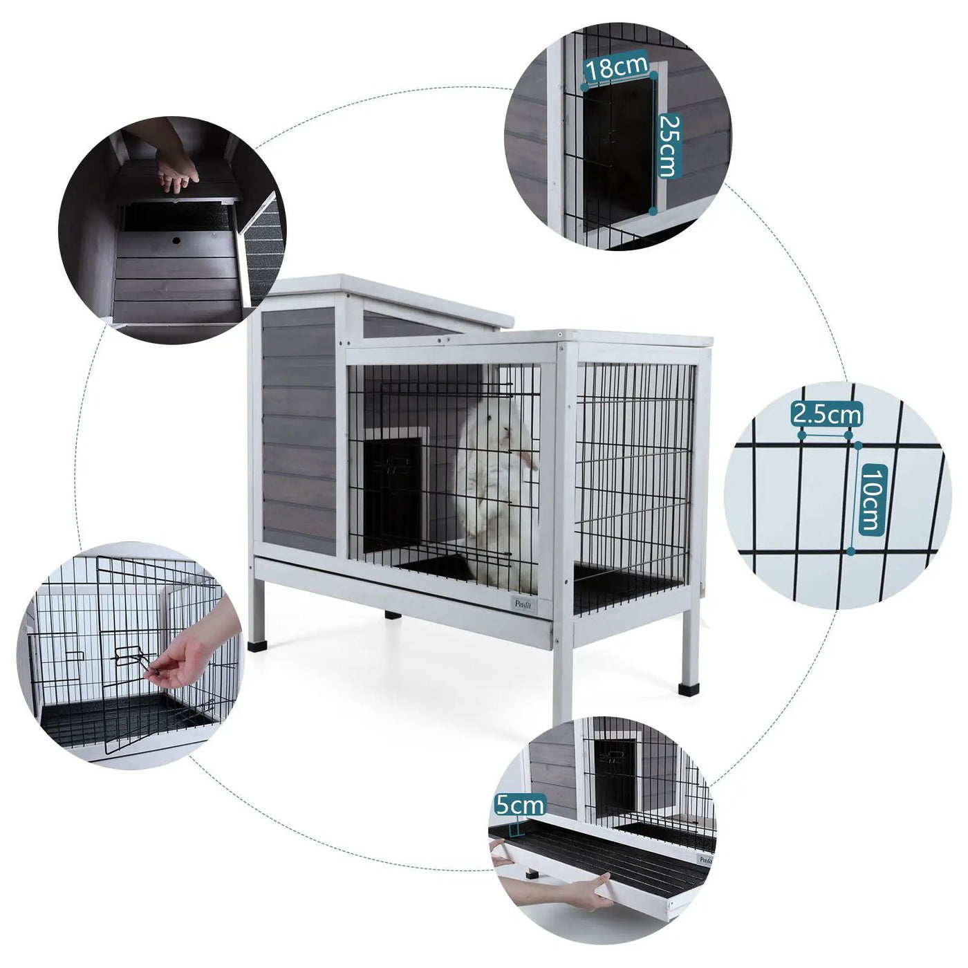 Two Tier Wooden Indoor / Outdoor Rabbit Cage For Small Animals With Runway And Leak-Proof Plastic Tray by HouseOfZazla