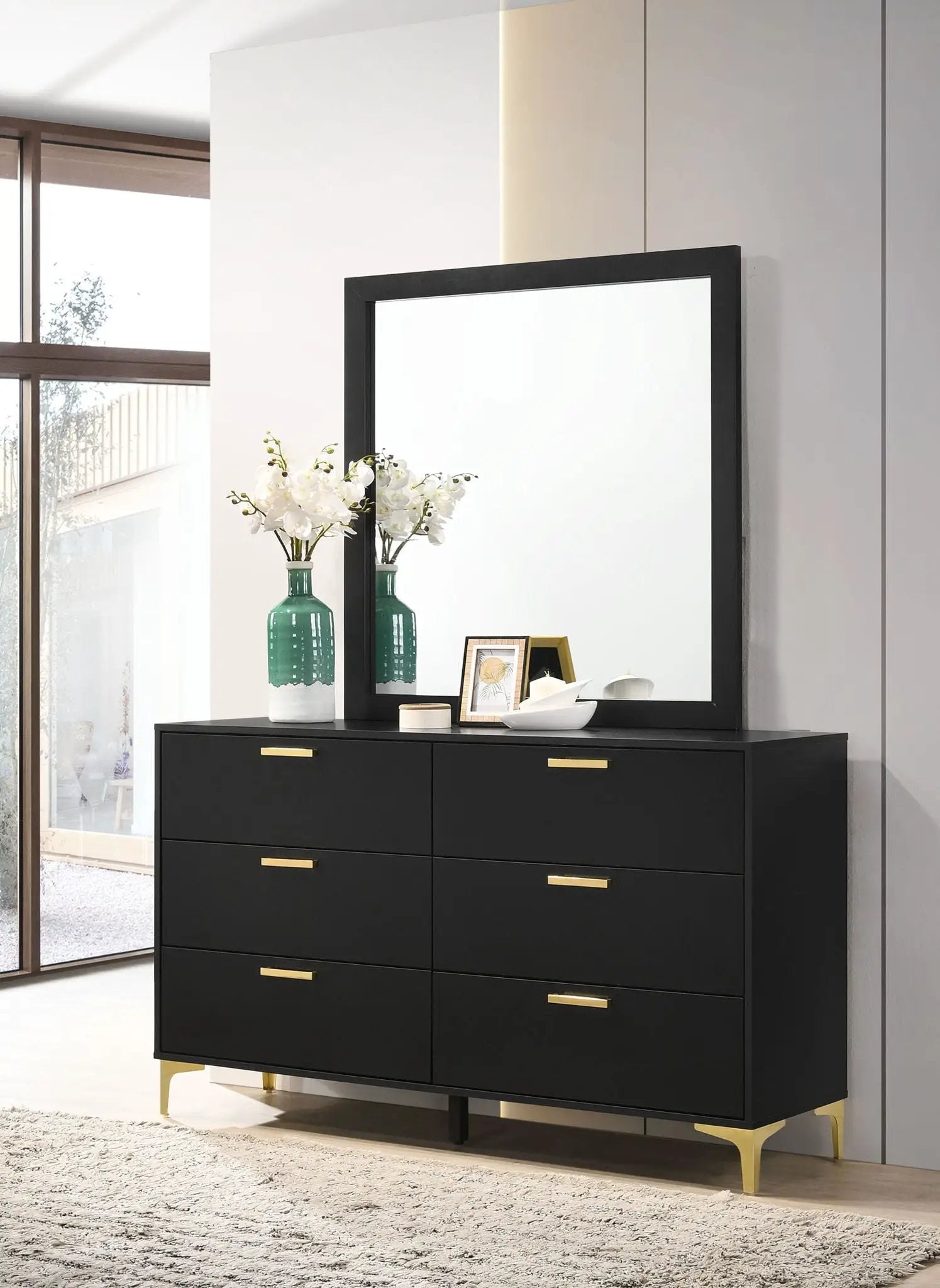 Kendall 6-drawer Dresser with Mirror Black by Unique Piece Furniture