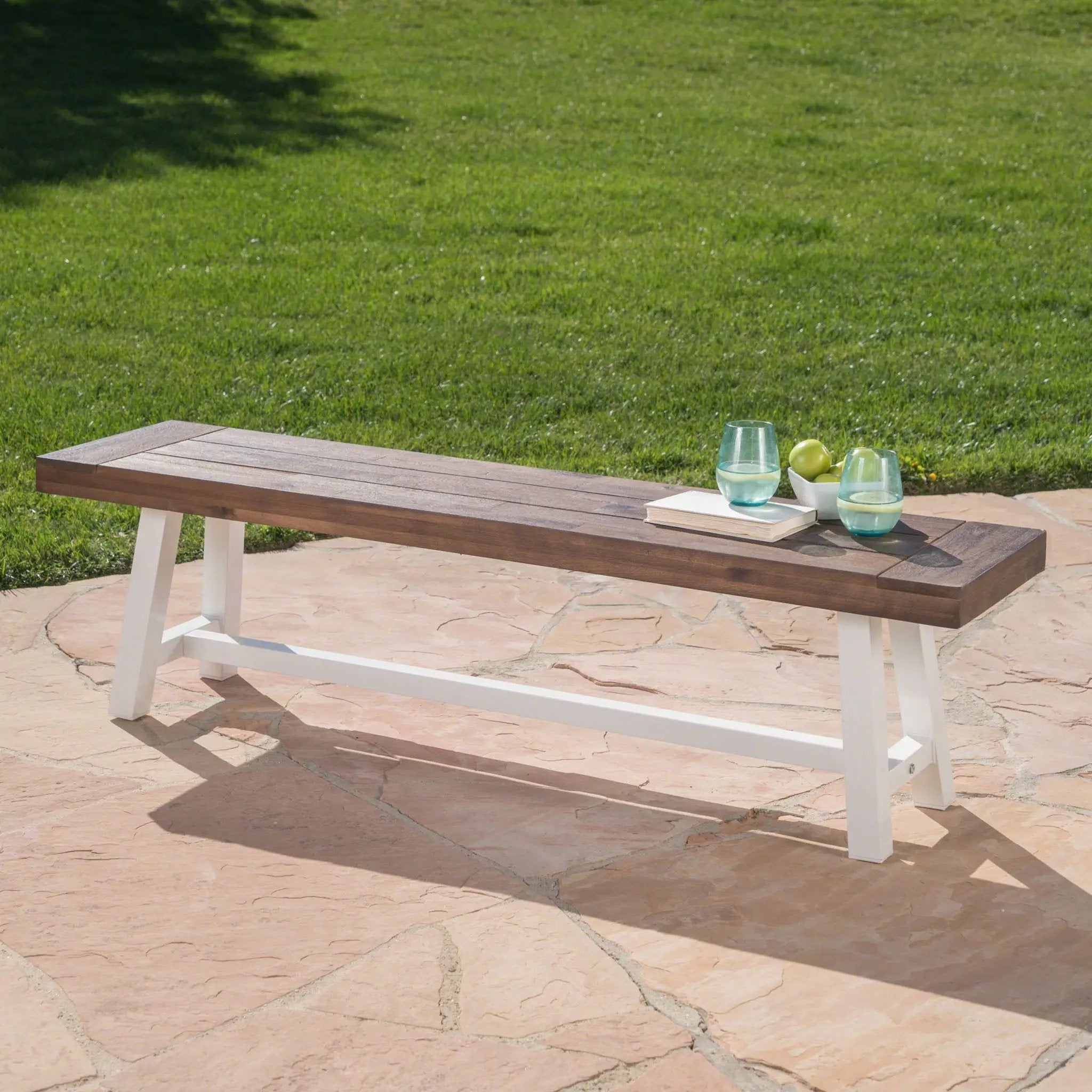 Tranquilizer Outdoor Acacia Wood Bench With Slat Panel Design by HouseOfZazla