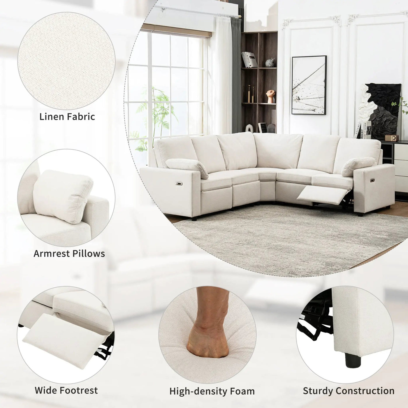 Power Recliner Sectional Sofa Home Theater Reclining Sofa With Two USB Ports, Two Storage Drawers For Living Room by HouseOfZazla