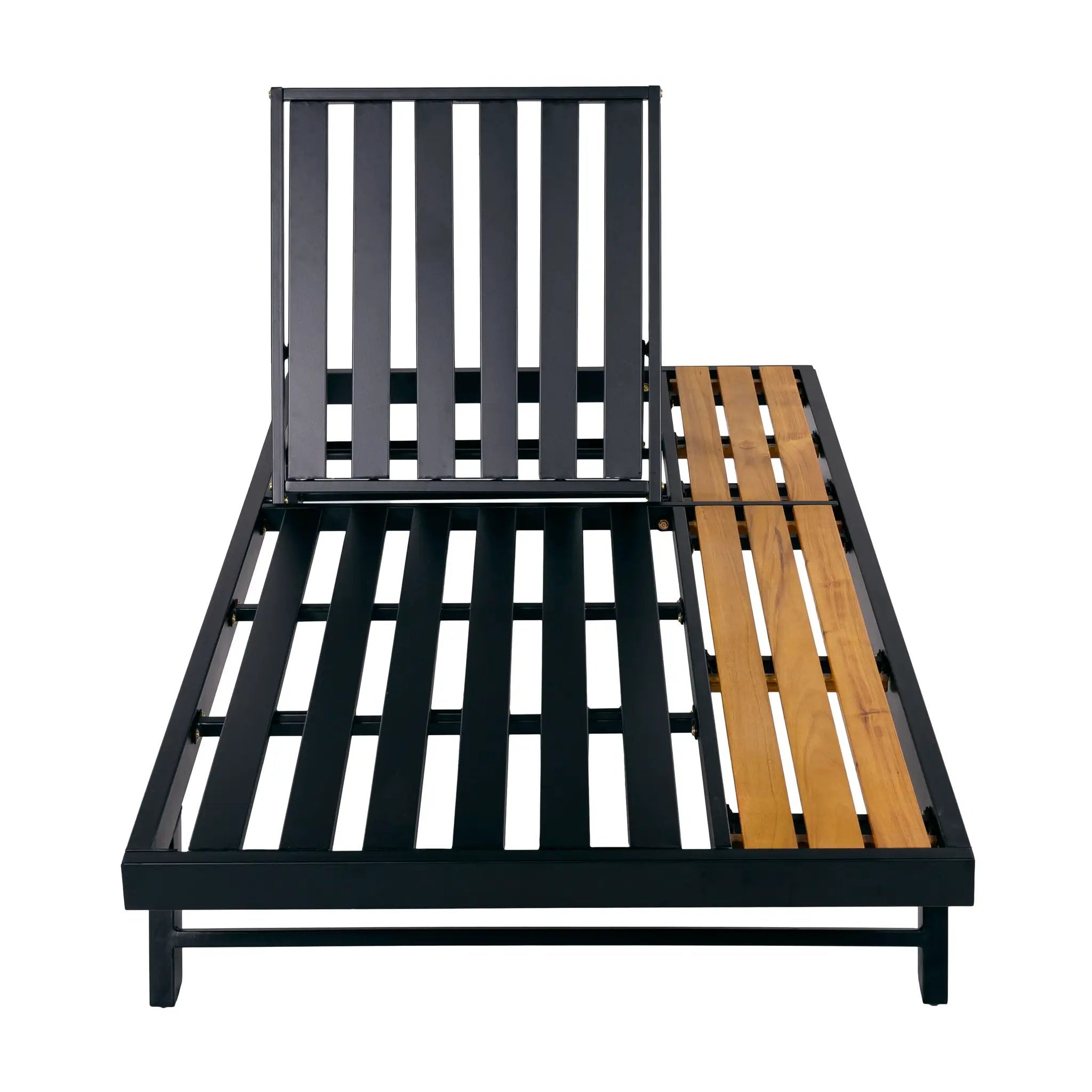 Black Iron + Teak Finish Wood Chaise Lounge Frame by HouseOfZazla