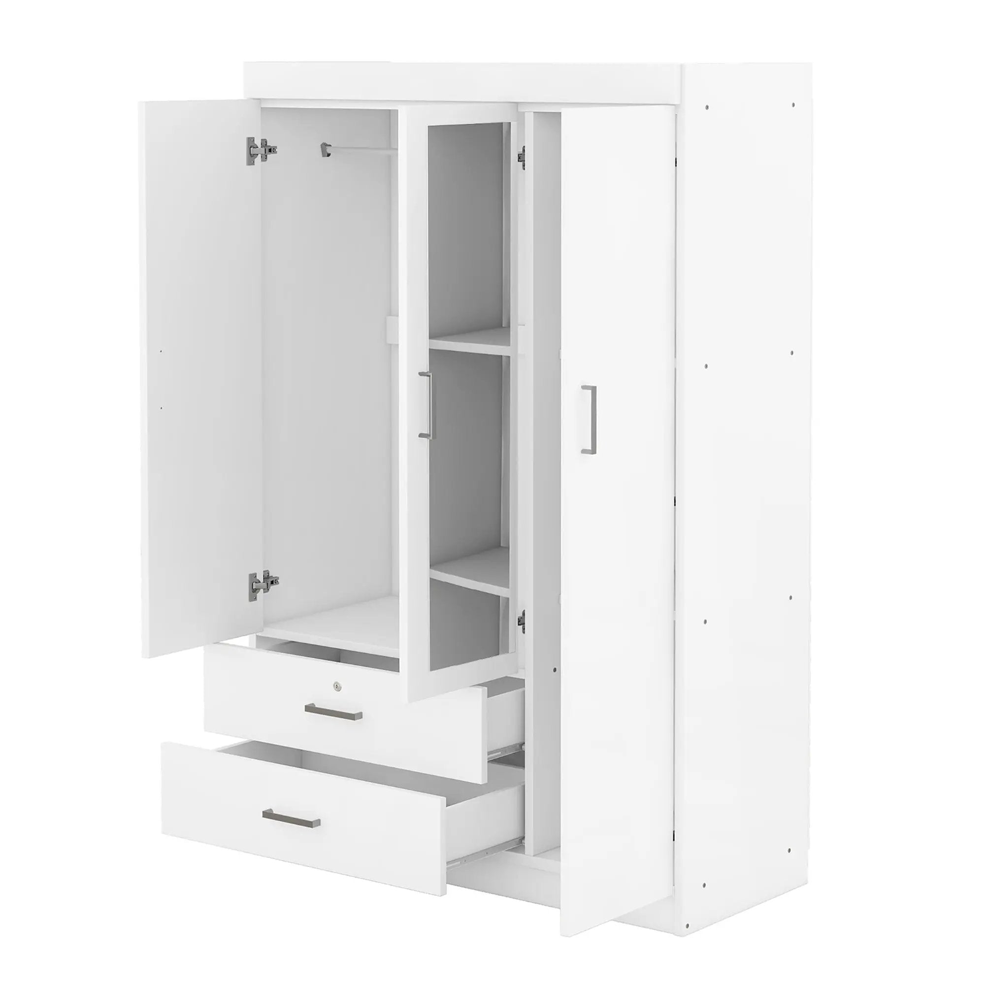 3-Door Mirror Wardrobe with Shelves, White by HouseOfZazla