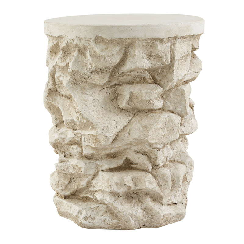 Beige Round Faux Stacked Stone MGO Side Table, photo 9 of 10