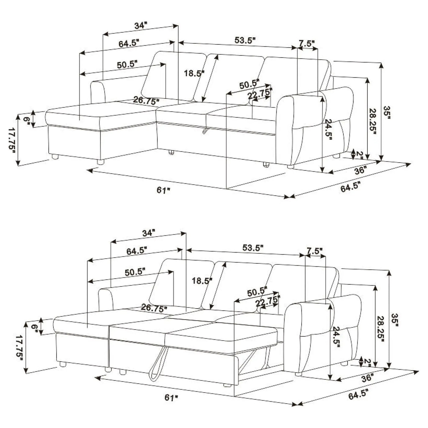 Kenna- Sleeper Sectional Sofa With Storage Ottoman by HouseOfZazla