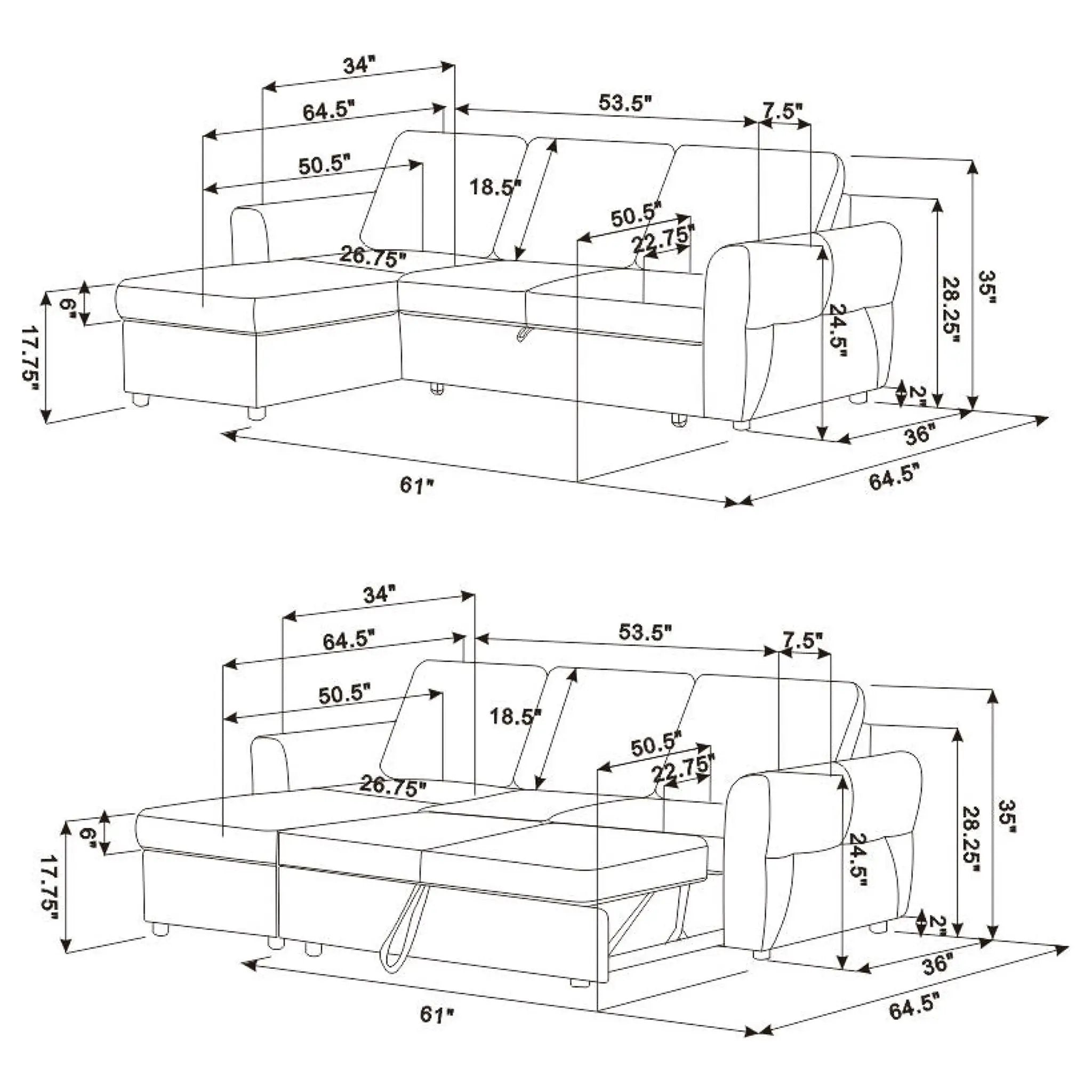 Kenna- Sleeper Sectional Sofa With Storage Ottoman by HouseOfZazla