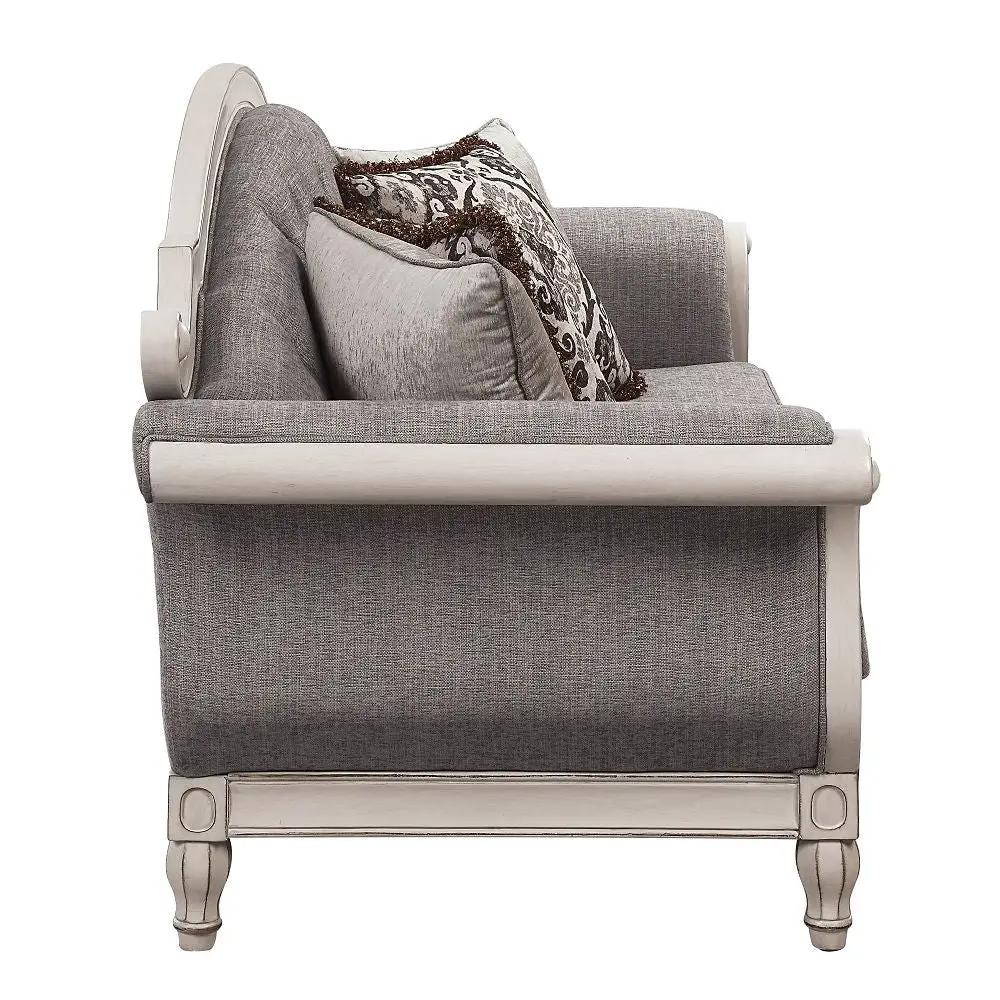 Florian - Sofa With 4 Pillows - Gray Fabric & Antique White by Unique Piece Furniture